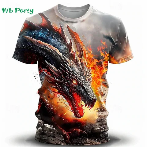 Oversized T Shirt Men Dragon Print T-Shirt Man Dragon Graphic Tee Men's Summer Clothes Oversized T Shirt Men Short Sleeve Tee