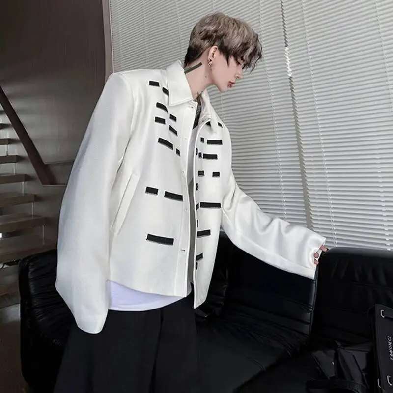 LUZHEN Color Contrast Patchwork Stripe Shoulder Pad Blazer Fashion Jacket Men's Original Elegant High Quality Male Coat JY7150