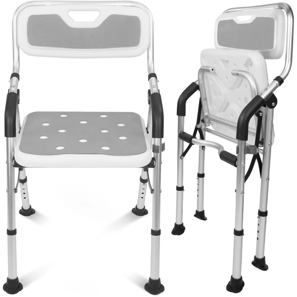 

Shower Chair For Elderly And Disabled - Folding Seat With Arms And Back - Foldable Bathroom Chairs For Sitting, Inside Shower -