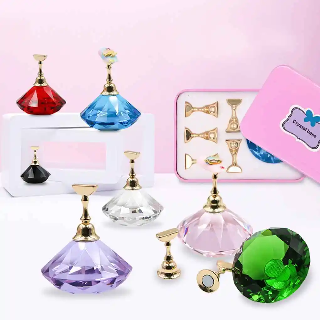 1 set kristallen basis magnetische nagelhouder nagels tips praktijk training displaystandaard gel salon doe-het-zelf manicure gereedschap