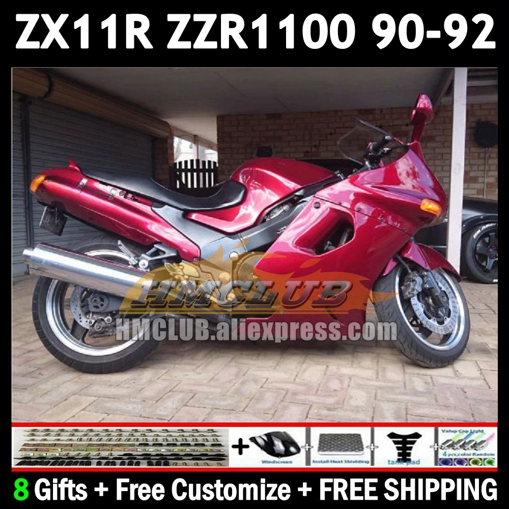 Body For KAWASAKI NINJA ZX-11R ZZR 1100 CC 1990 1991 1992 173No.150 ZX-11 ZZR1100 ZX 11R 11 R ZX11R 90 wine red 91 92 Fairing