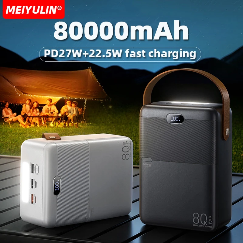 80000mAh Large Capacity Power Bank Portable USB C PD27W Fast Charging Mobile External Spare Battery For iPhone 16 Samsung Xiaomi