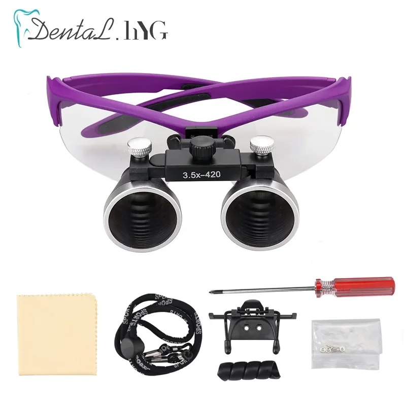 2.5X/3.5X 420mm Dental Loupe Magnifier Binocular Magnifier Surgery Surgical Medical Operation Loupe Purple Color