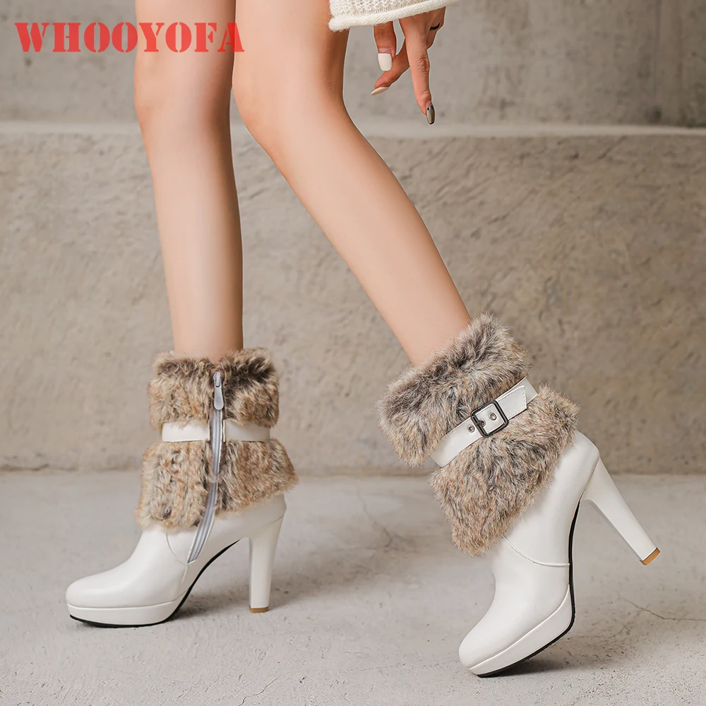 

2025 New Winter Sweet White Black Women Mid Calf Boots Platform 10 Super High Heel Lady Party Shoes Plus Small Big Size 10 32 43