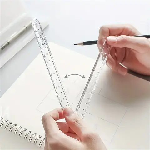 30cm Acrylic Transparent Folding Ruler Students Stationery Drawing Measuring Tools Straight Rulers With Small Protractor