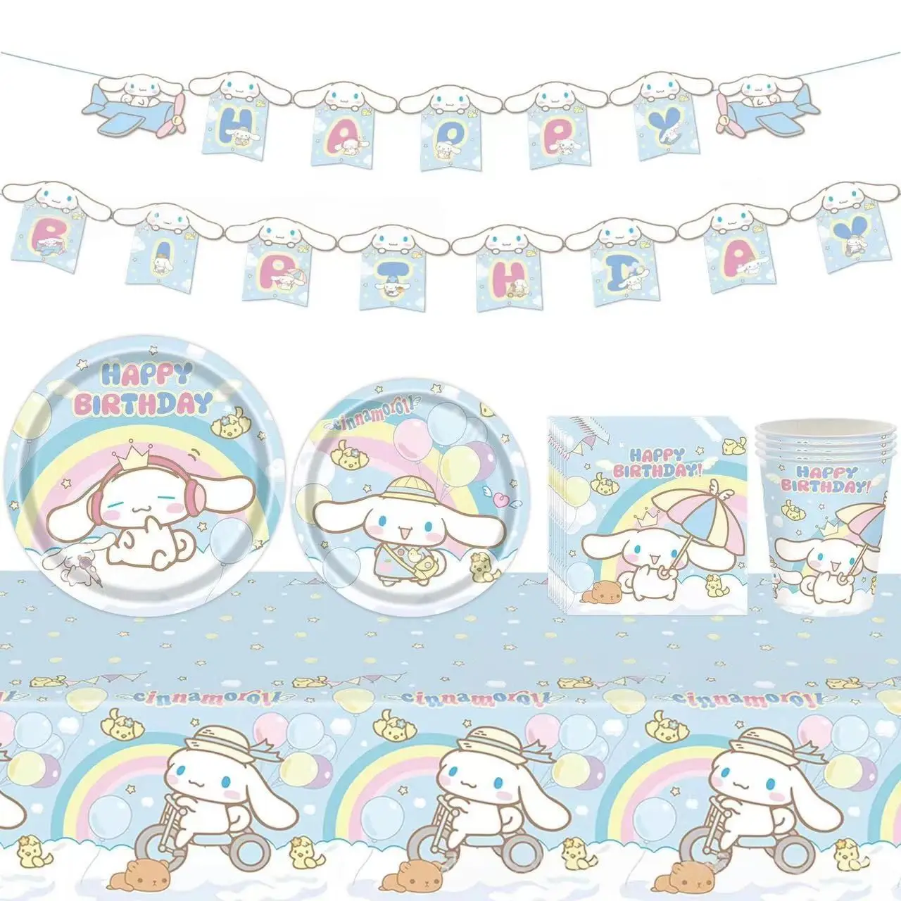 أدوات مائدة لحفلات أعياد الميلاد من سينامورول، لافتة كعكة يمكن التخلص منها، علم معلق، بالون سينامورول لطيف على شكل كلب، زينة عيد الميلاد #2