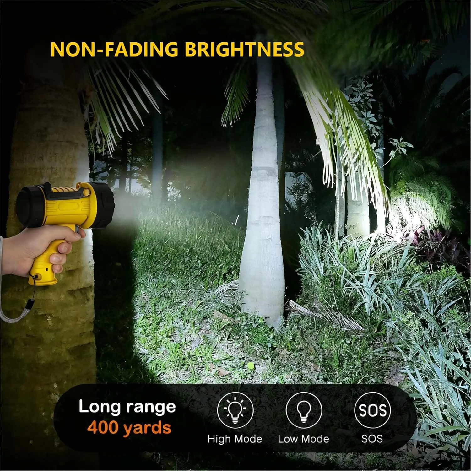 كشاف LED قابل لإعادة الشحن بقوة 200,000 لومن، مقاوم للماء IP67، وقت تشغيل 12 ساعة، مقاوم للصدمات مع عدسة حمراء قابلة للفصل