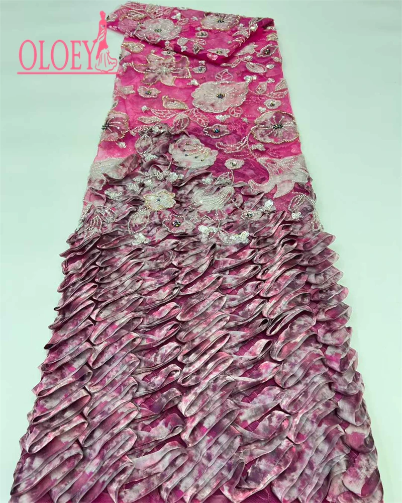 

OLOEYLAfrican High Quality Lace Fabric Latest French Net Sequin Fabric Sewing Embroidered Lace in Tulle Nigeria Fabric
