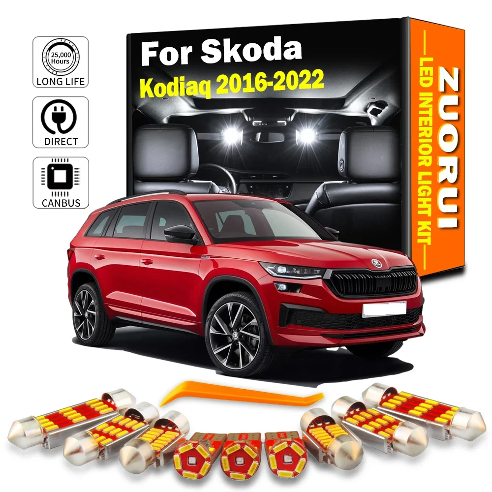 

17Pcs Canbus LED Interior Reading Footwell Light Kit For Skoda Kodiaq NS7 2016 2018 2019 2020 2021 2022 Car Door Sun Visor Lamp