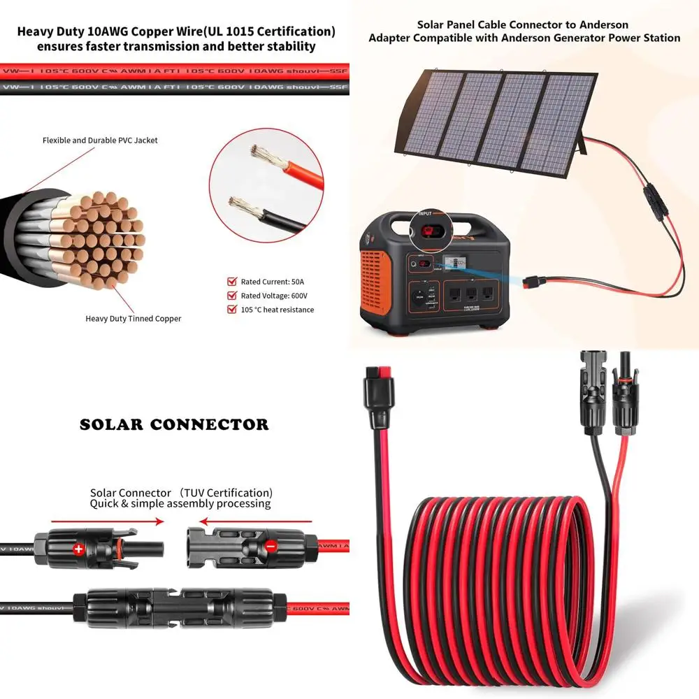 

Удлинительный кабель 10AWG для панели и контроллера - силовой кабель длиной 30 футов или для портативной электростанции