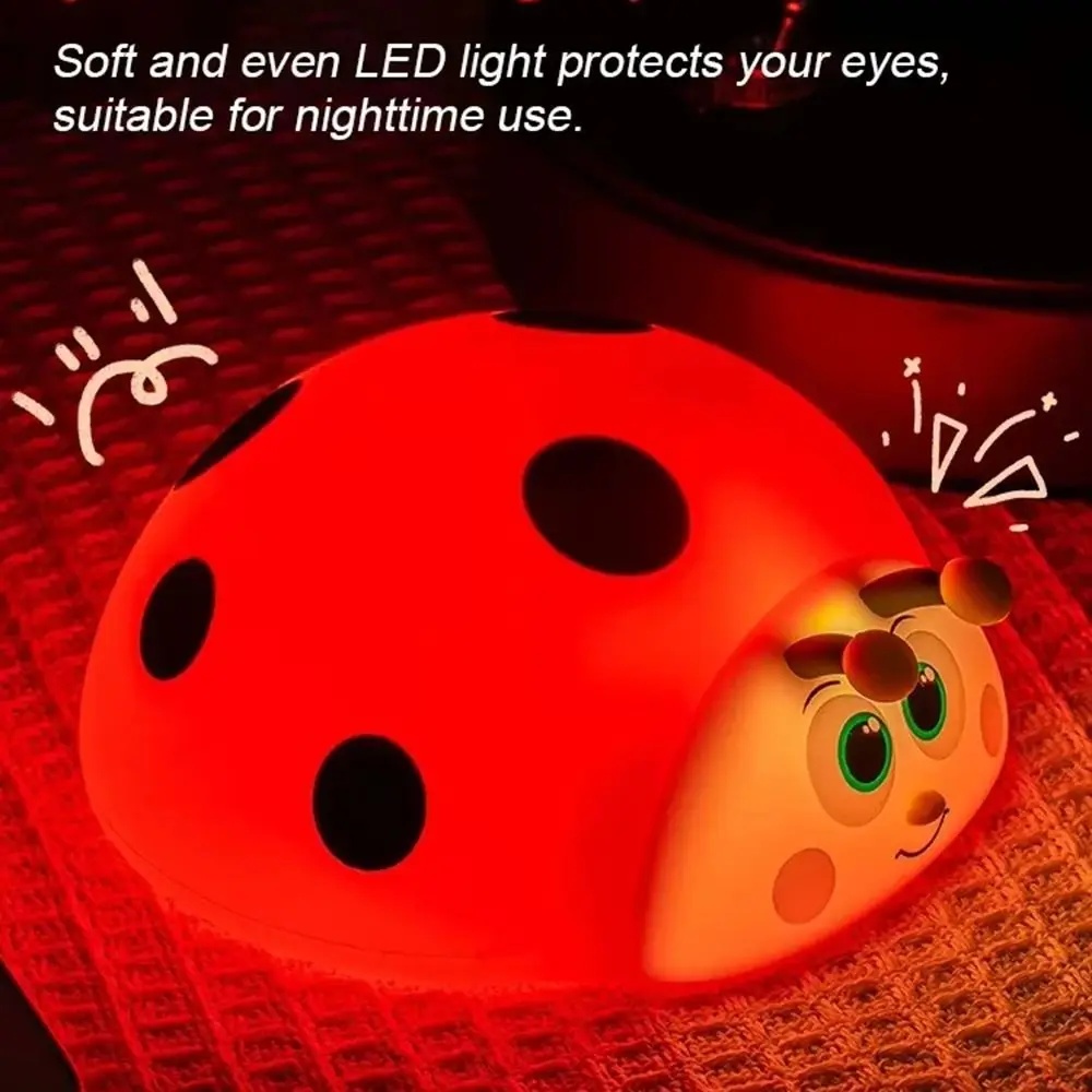 Touch Control Ladybug Night Light Squeezable Eye Protection Nursery Sleeping Lamp Type-C Rechargeable 3 Modes
