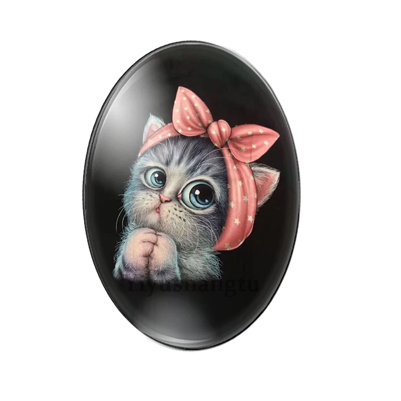 Fashion cartoon cute cat dress up 10pcs mixed 13x18mm/18x25mm/30x40mm Oval photo glass cabochon flat back Making findings