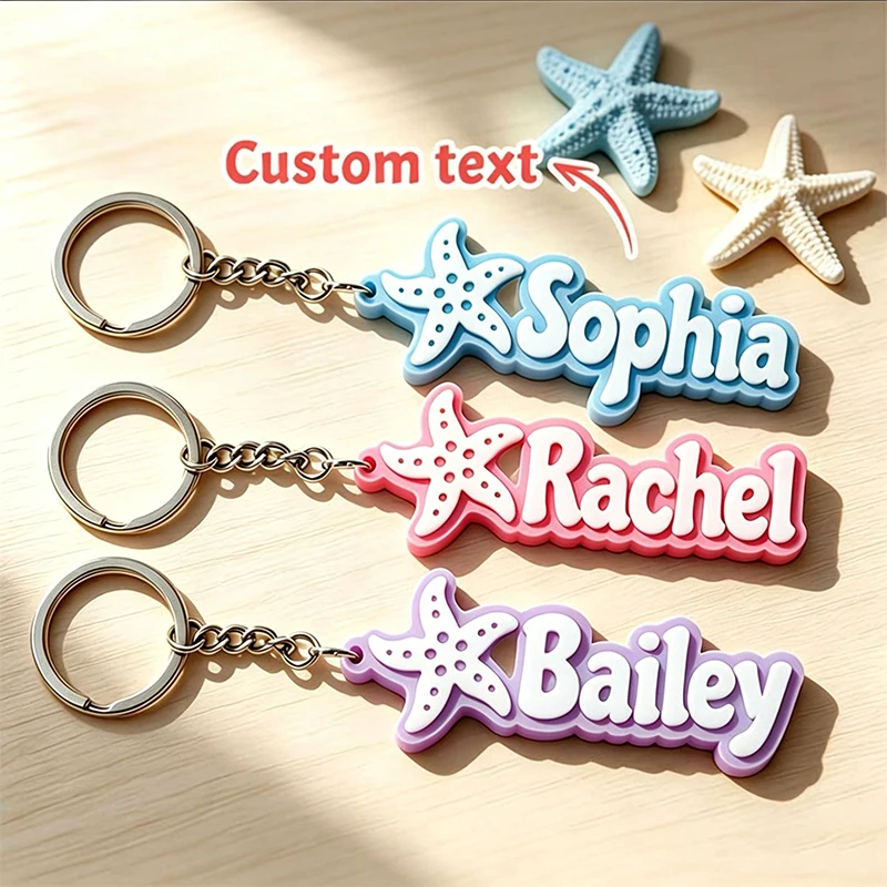 Starfish Acrylic Keychain Custom Text Key Ring Colorful Letter Charm Personalized Customized Name Pendant Cute Backpack Decor