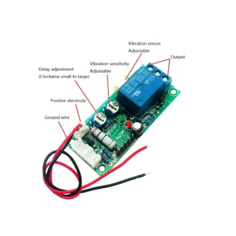 New Vibration Module/ Vibration Sensors Relay Switch Sensitivity and The Time Delay Adjustable (D2A1) 12V