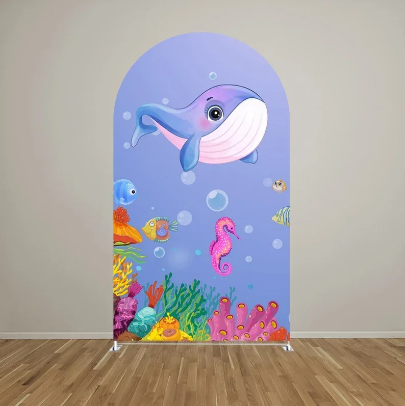 Mehofond Underwater Dolphin Arch Backdrop Covers Girl Birthday Party Bubble Turtle Decor Arched Banquets 2-sided Chiara Props