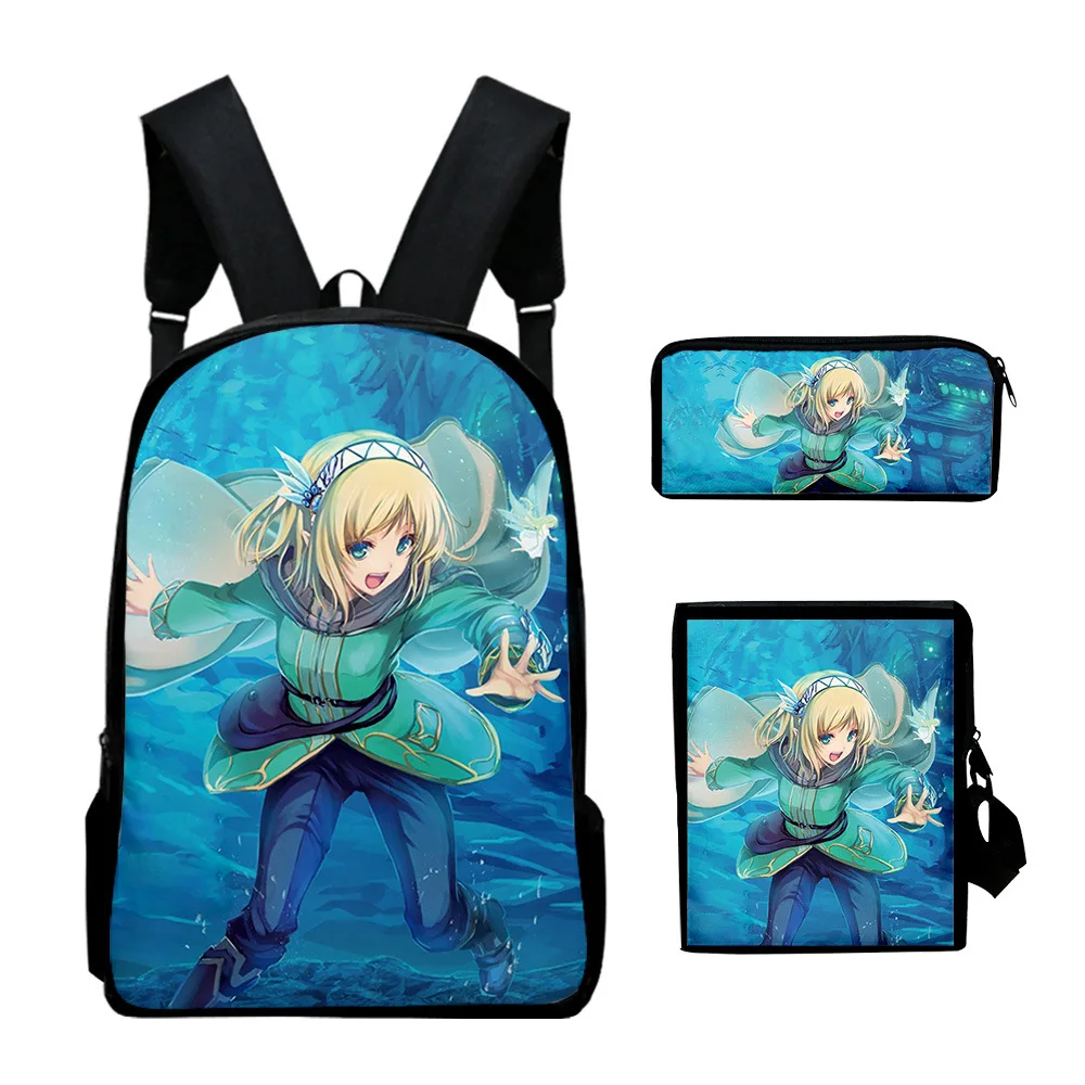 Sacos escolares impressos em 3D para Aluno, Mochila, Mochila, Bolsa de Ombro Inclinada, Estojo para Lápis, Clássico, Popular, World of Heroes, Laptop, 3 peças por conjunto