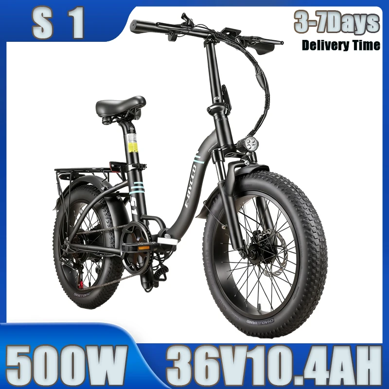 Image of EBYCCO S1 500W Leistungsstarker Motor 36V10.4AH Langstrecken-Akku Elektrofahrrad Doppelte Scheibenbremse 20-Zoll Offroad-Fettreifen Allterrain-Elektrofahrrad