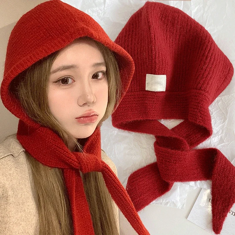 ฤดูหนาว Balaclava ผ้าพันคอ Windproof หมวก Little Red Riding Hood ฤดูใบไม้ร่วงฤดูหนาว WARM Unisex Hooded หมวกป้องกันหูหมวก