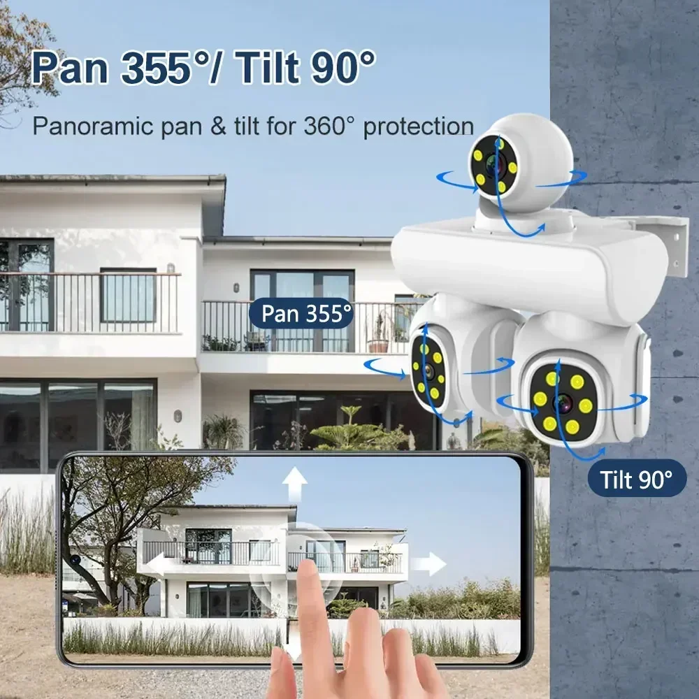 15MP 4K PTZ Wifi IP Camera with Three Screen Auto Tracking Color Night Vision Outdoor Wireless CCTV Security Surveillance Camera