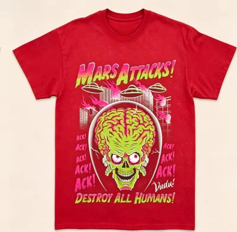 2026 Men Vintage Alien Sci-Fi Graphic T Shirt Retro UFO Monster Print Short Sleeve Streetwear Tee Tops