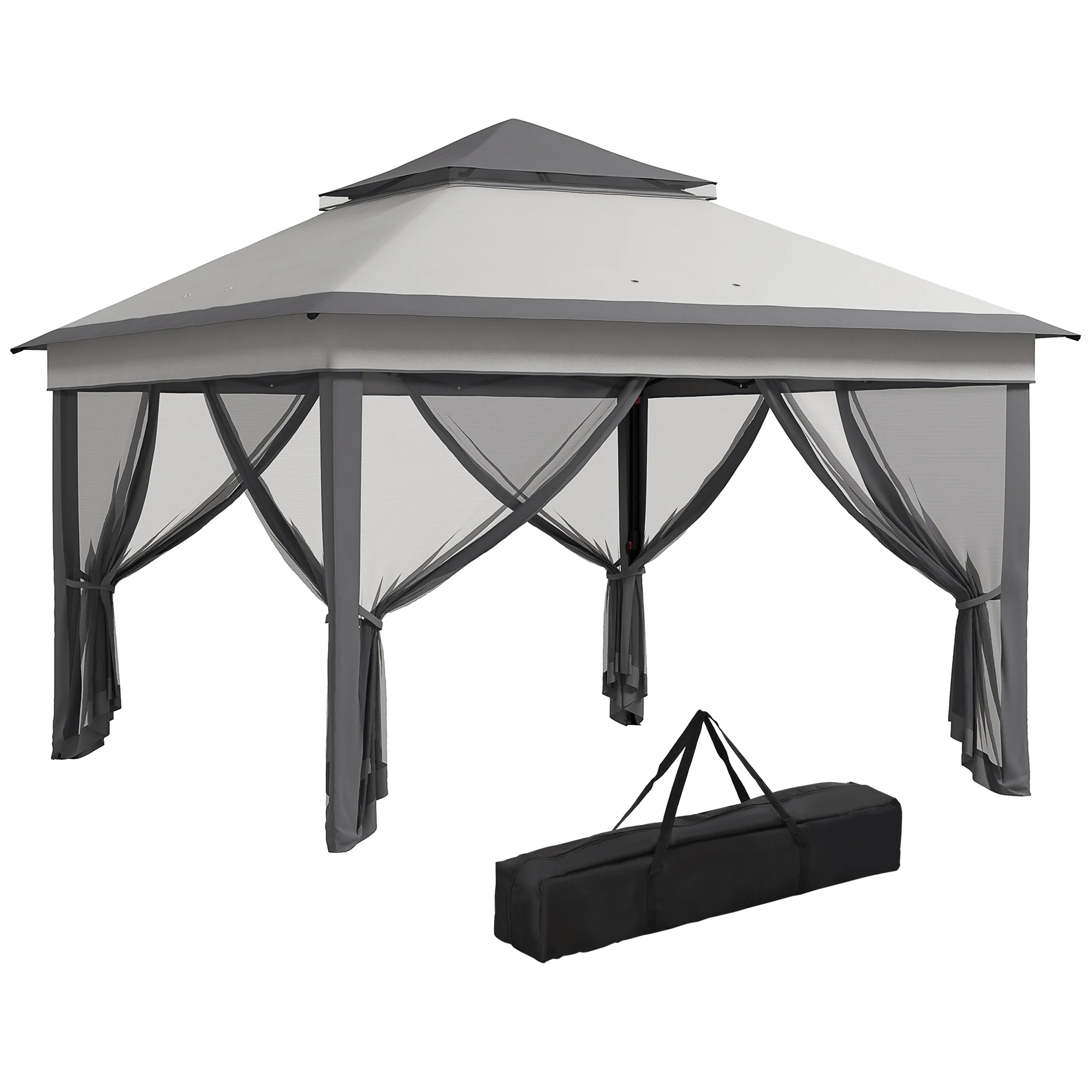 Outsunny Opvouwbare Tent 3,26X3,26X2,72 m met Dubbel Dak, Verstelbare Hoogte, Grijs