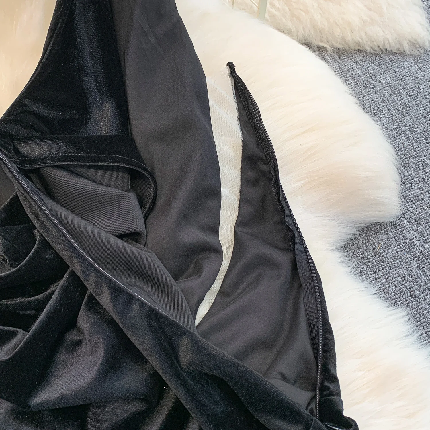 chic Elegante senza maniche con spalle scoperte abito in rete di velluto moda coreana prendisole abbigliamento donna