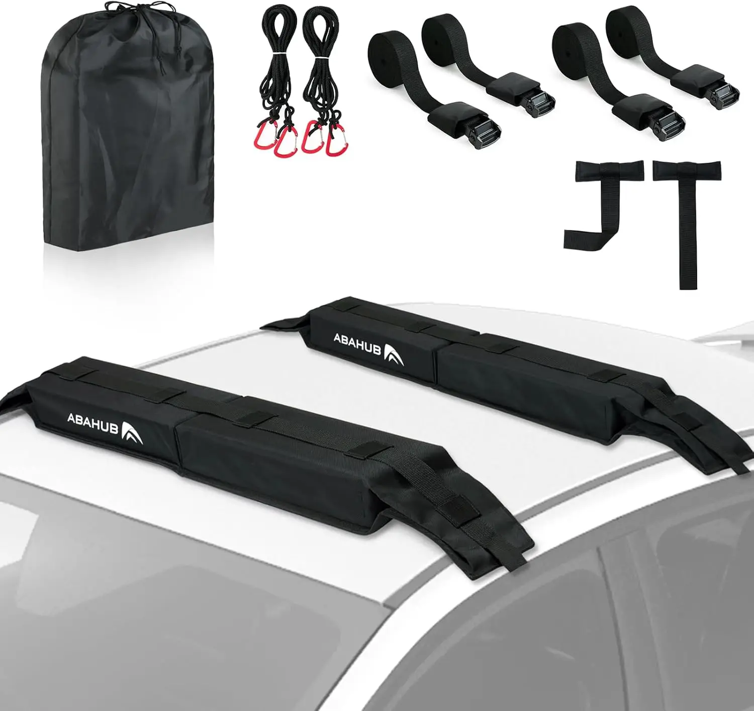 

Мягкие накладки для крепления на крышу автомобиля для каяка, серфборда, SUP-доски с ремнями и сумкой для хранения - черные