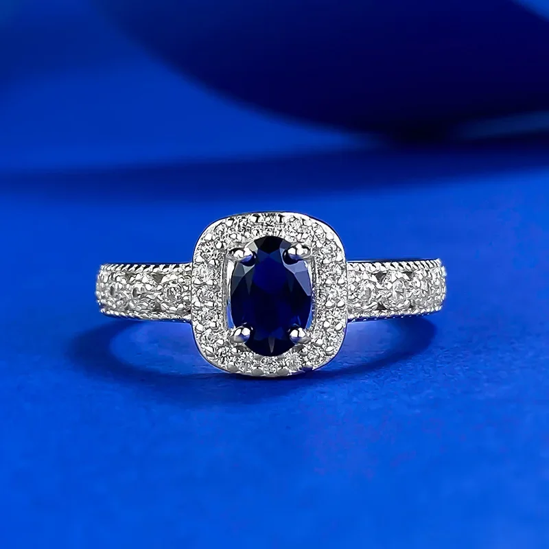 

Новое кольцо из серебра S925 для женщин 4*6 мм, овальное кольцо с королевским синим яйцом, женское модное подарочное ювелирное изделие