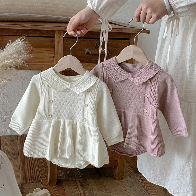 

2025 New Autumn 0-24M Newborn Baby Girls Knitted Bodysuits Infant Baby Girls Knitted Jumpsuit Children Knitted Clothes