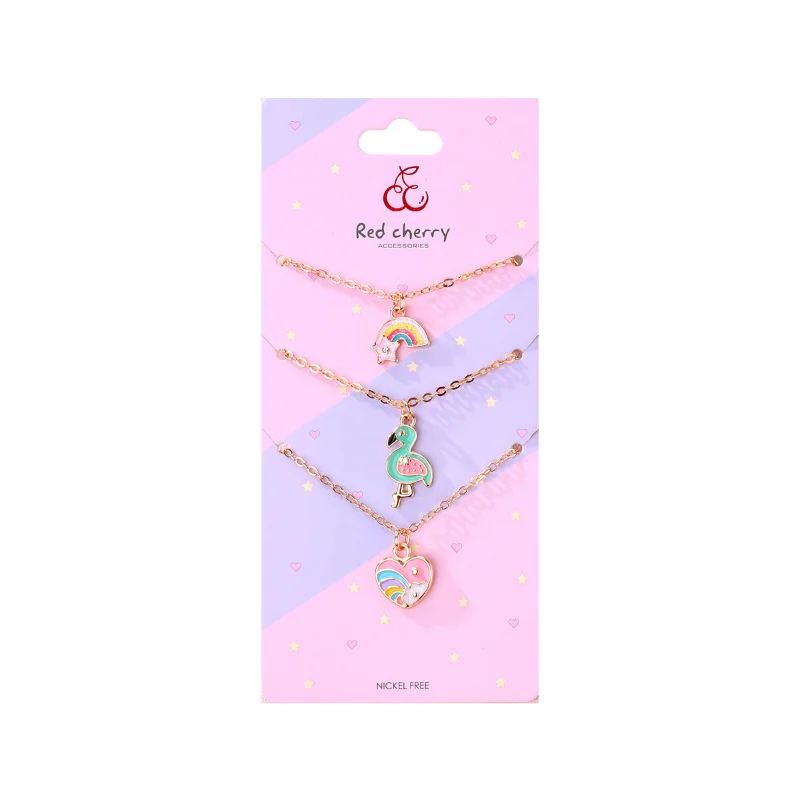 Luoluo&baby 3Pcs/set Cartoon Heart Rainbow Bird Pendant Necklace for Girl Kids Friendship BFF Necklaces Best Friend Jewelry Gift
