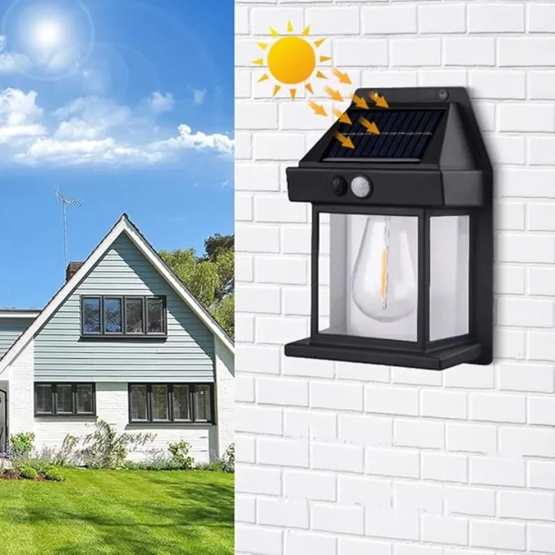 

Outdoor Solar Tungsten Wall Light with Motion Sensor IP65 Waterproof LED Safety Light Suitable for Terrace Deck Porch and Garage