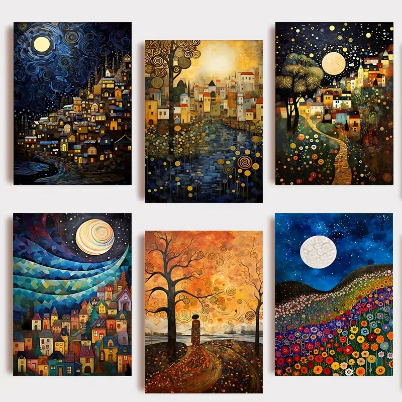 Jigsaw Puzzle 1000PCS-50X70CM Beautiful City Moon Night Klimt Style Scene Mindful Game Stress Relief Decor Gift