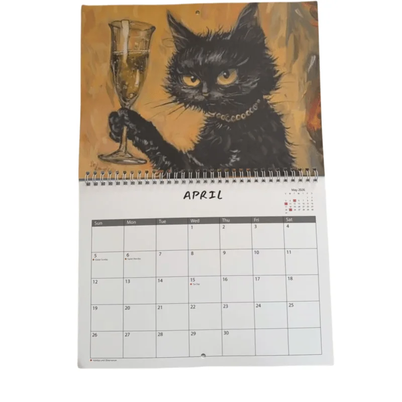 2026Annual Calendar - Funny whiskey drinking cat pattern - A Must-Have Gift for Cat Lovers