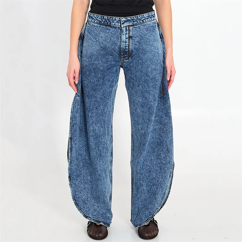 

Women's jeans Spring 2026 new low waist slim fit wide leg pants Retro washed split straight leg pants pure cotton denim pants