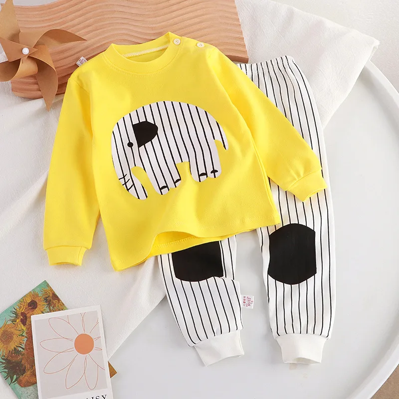 

2PC Baby Clothes Set 2024 Autumn Long Sleeve T-shirt+Pants Boys Casual Suit Girls Cartoon Print Outfit 1-7Y