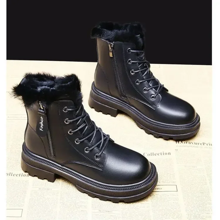 Śniegowce pluszowe ciepłe średnie buty damskie czarno-białe zimowe zagęszczone ciepłe śnieżne płaskie buty Zapatos Mujer 2024