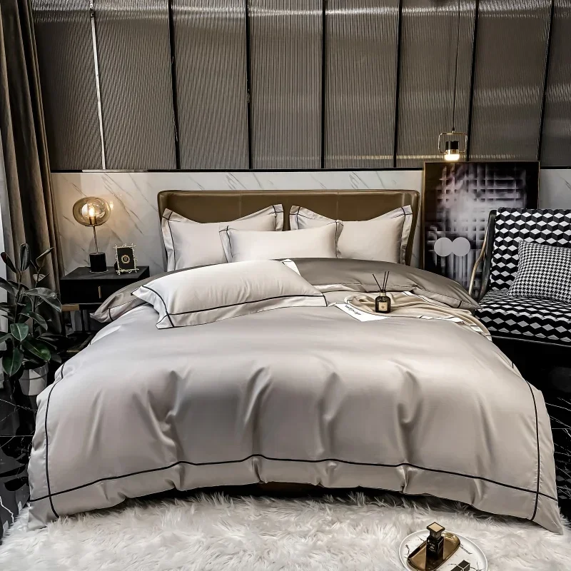 

Luxury Embroidery Bedding Set Egyptian Cotton 600TC Duvet Cover Pillowcase Full Queen Size Bed Linen Soft Bed Sheet Sets