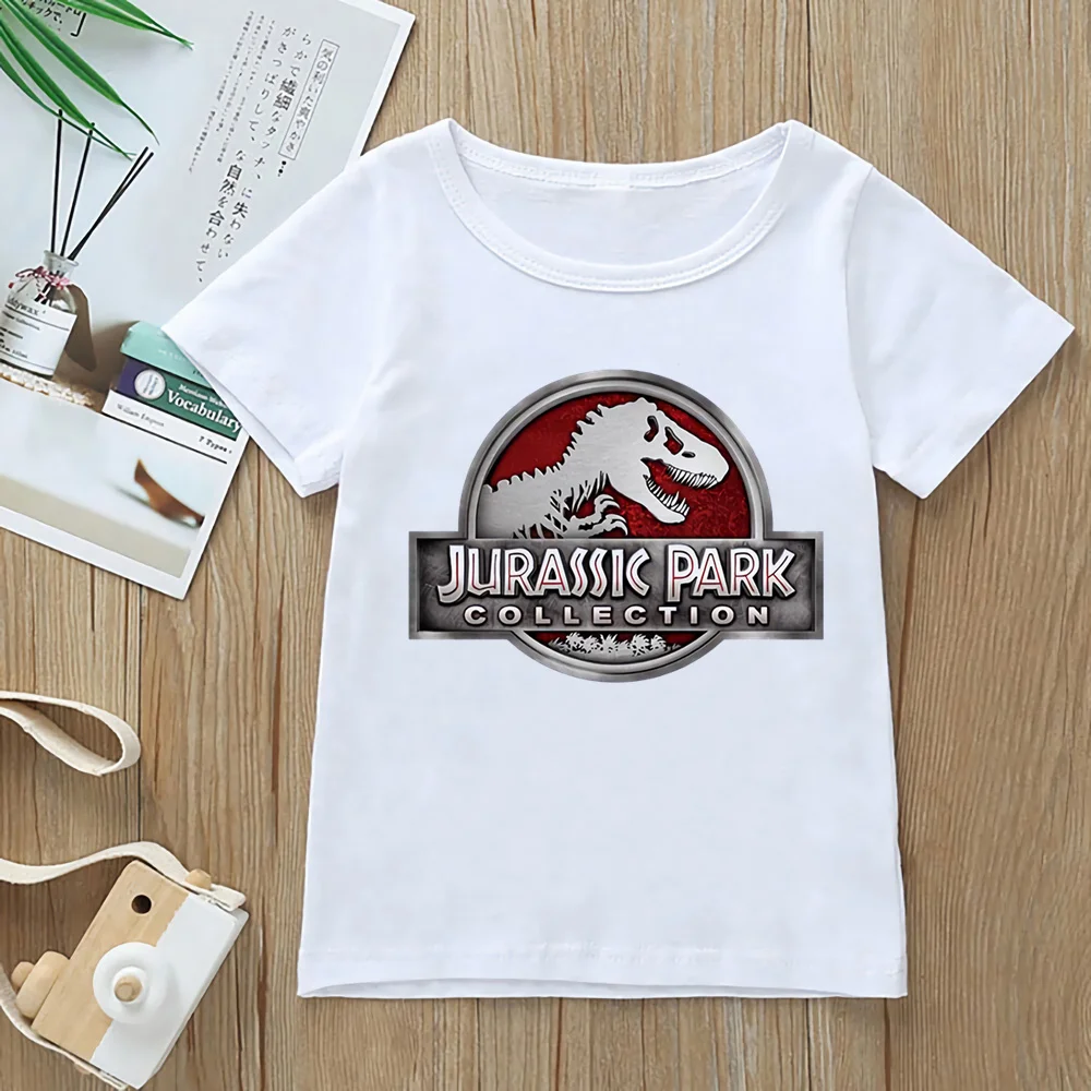 T-shirt For Boys Girls Jurassic Park Tshirts Kids Clothes Dinosaur Animal Print Design T Shirt cute kids Camisetas white Tops