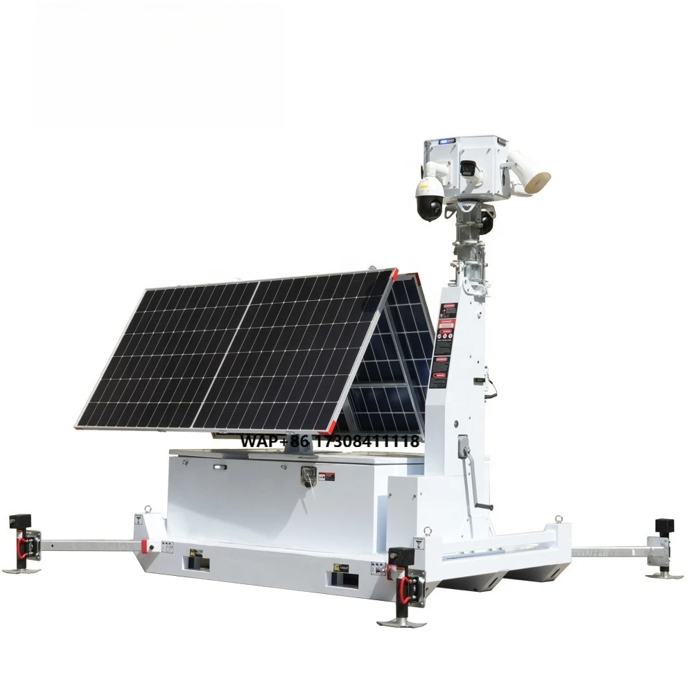DC24V MPPT 2x600W Solar Panel Off-Grid Mobile Power Tower Solar Trailer for HighWay Security
