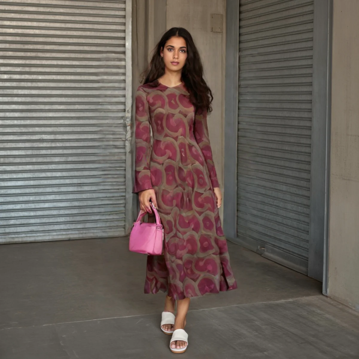 

2025 Taop&Za Womens Dresses Long - sleeved Maxi Dress with Abstract Print and Flared Sleeves for a Stylish Look