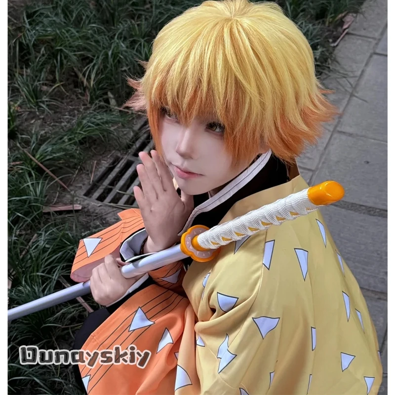 

Kisekiya*Cosplay Agatsuma Zenitsu Costume Wig 30cm Hierarchical Synthetic Golden Wig Halloween Heat Resistant Synthetic Hair Wig
