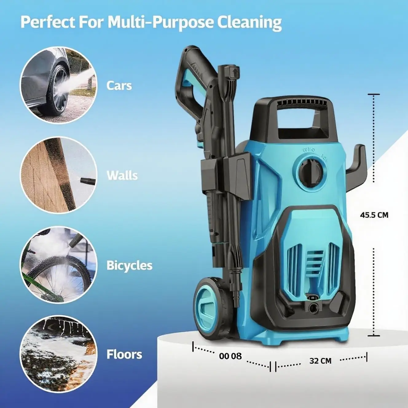 120Bar Electric Pressure Washer, 1200W Power Washer with Spray Gun/Wheels/Foam Cannon, Electric Power Cleaner for Car Cleaning