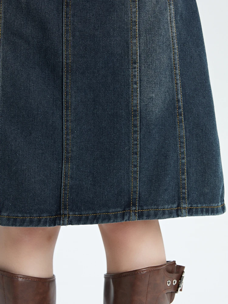 2024 Nieuwe Denim Rok Mode Voor Dameskleding Amerikaanse Stijl Vintage High Street Girl A-Line Wijde Benen Effen Kleur Veelzijdig