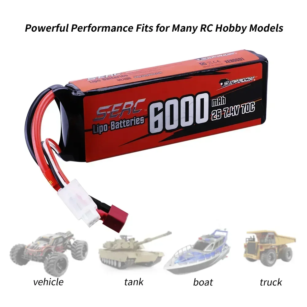 2S Lipo Battery for 7.4V 6000mAh 70C Soft Pack with Deans T Plug RC Car Boat Airplane Truck Tank Vehicle Truggy Buggy