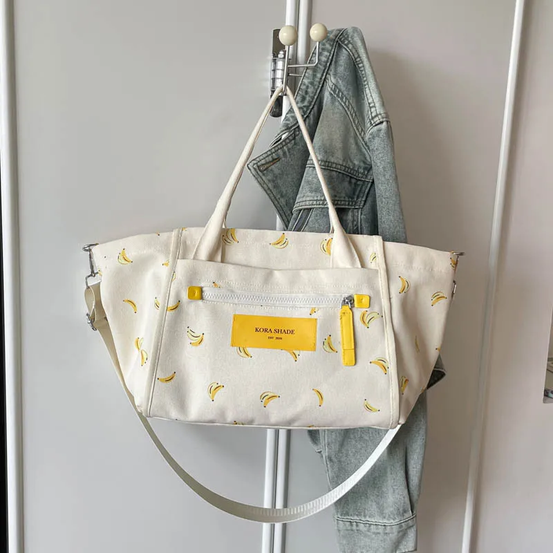 New Fashion Women Canvas Tote Bag Lightweight Large Capacity Casual Simple Bat Style Shoulder Crossbody Bag for Daily Use