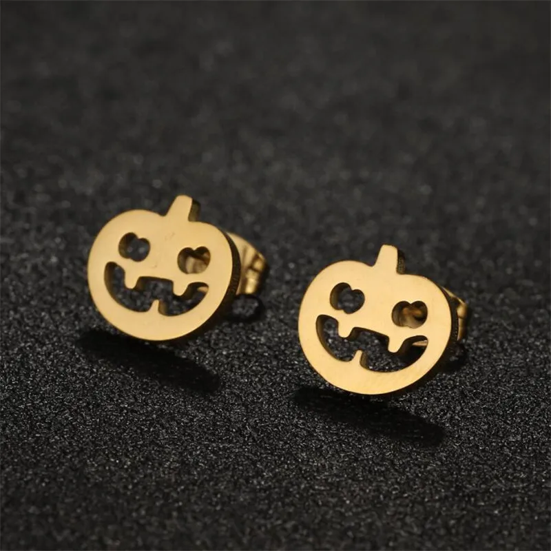 Punk Pirate Skull Earrings for Women HipHop Black Ghost Skeleton Bat Stainless Steel Stud Earring Girl Hallowmas Ear JewelryGift