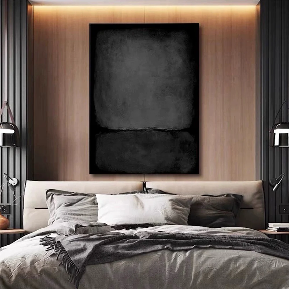 Hand Painted Textured Abstract Minimalist Oil Painting Black And Grey Night Sky Canvas Painting Wall Art  Modern Home Decoration