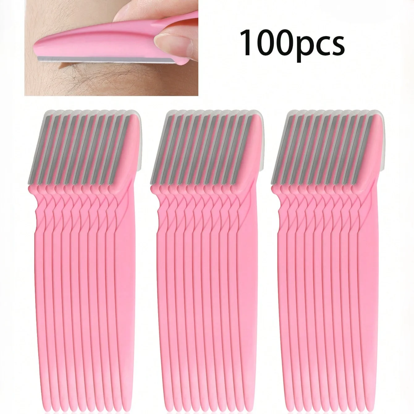 Juego de afeitadora de cejas de mango largo, herramienta de depilación femenina, recortadora, afeitadora de cara y cejas, 100 piezas