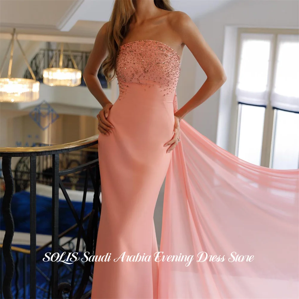 SOLIS Blush Pink Evening Dress Strapless Prom Dresses Beading On Chest Party Formal Gown robe de bal for Woman Sweet Customized