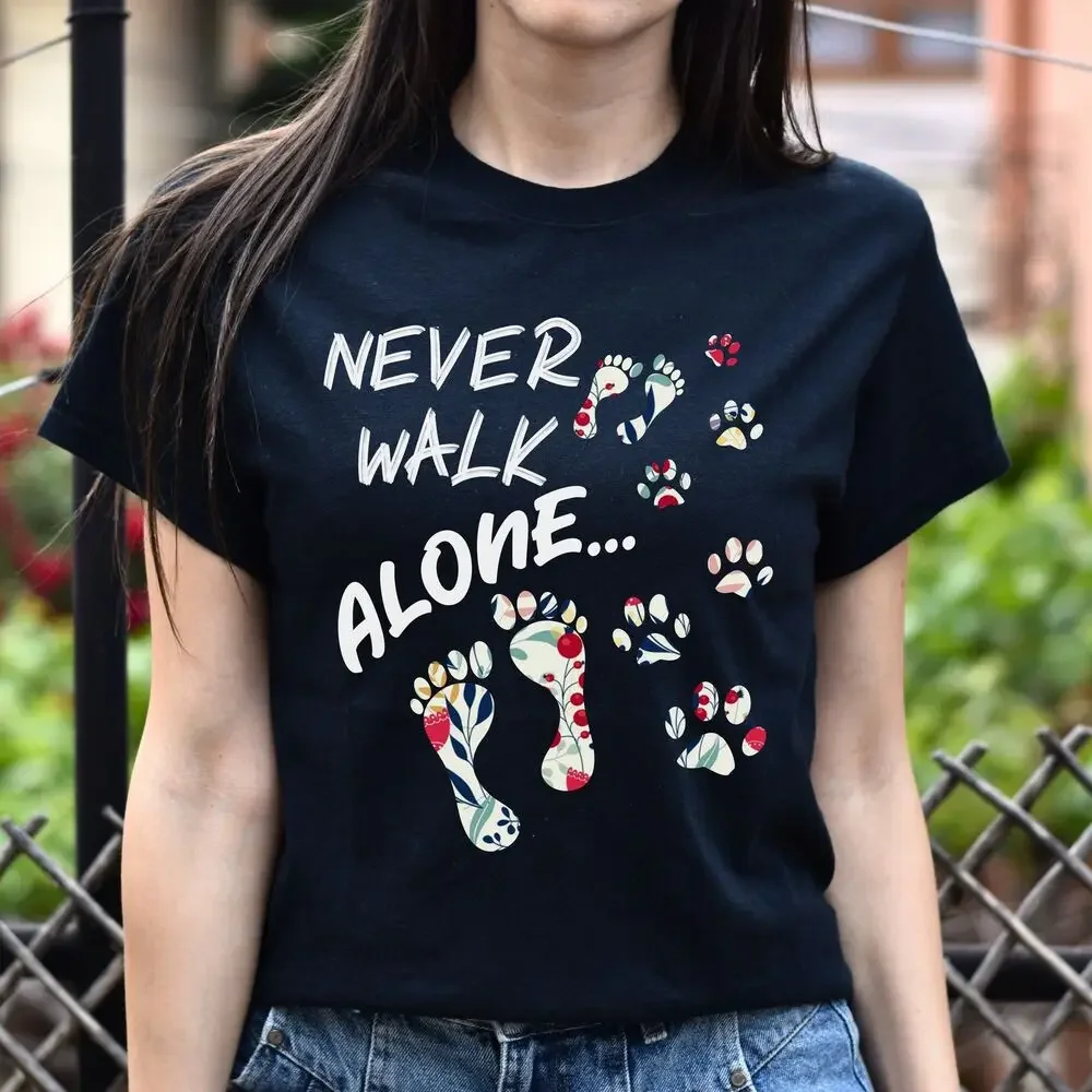 Never walk alone dog love Unisex t-shirt gift black navy dark heather tops Unisex Summer Short Sleeve